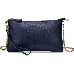 RFID Blocking Blue Chain Wristlet Purse Women Small Clutch Zipper Pockets